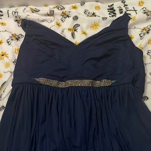 blue floor-length bridesmaid/prom dress